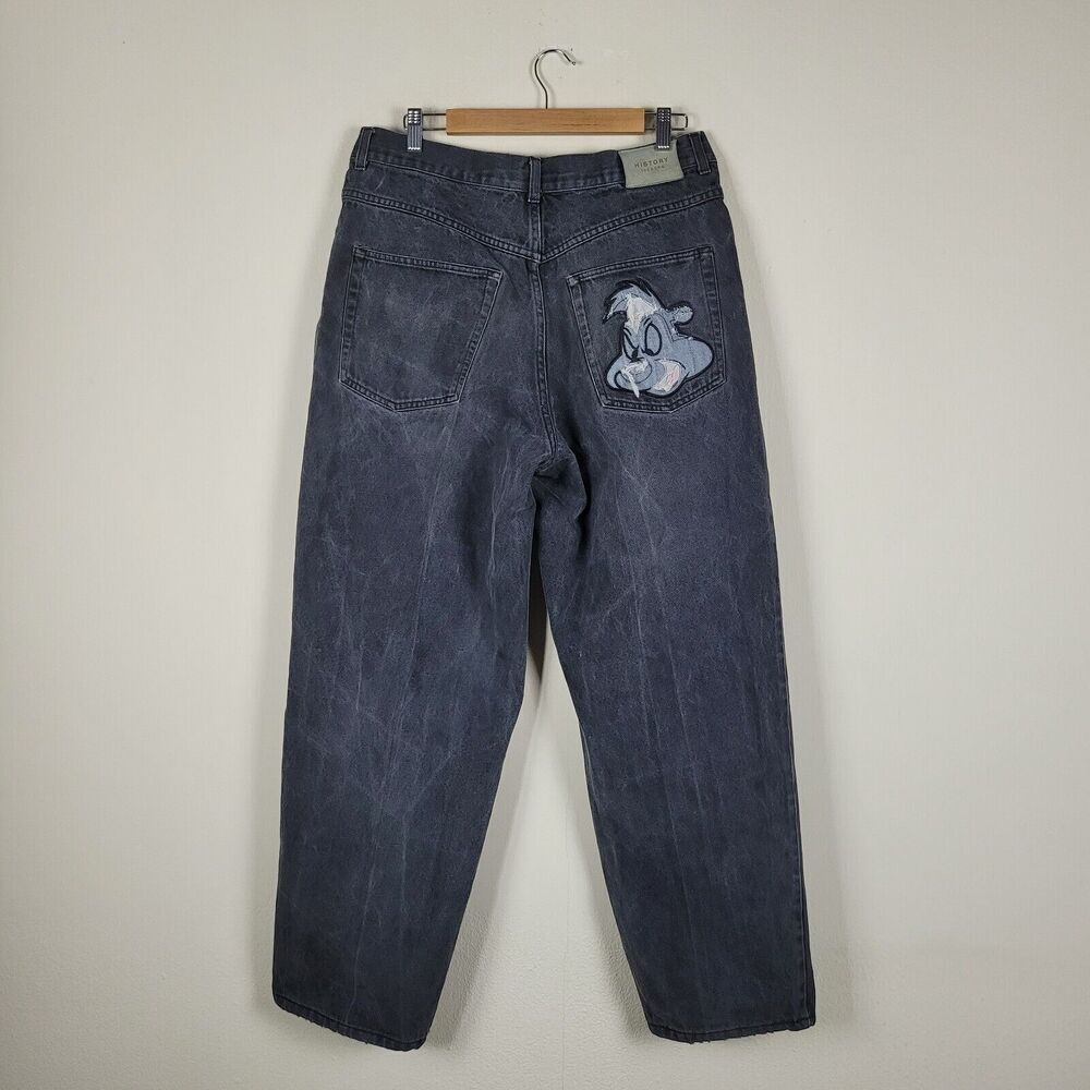 Vintage Iceberg History Jeans Mens 31 Black Denim Pepe Le Pew Baggy 90s Hip Hop